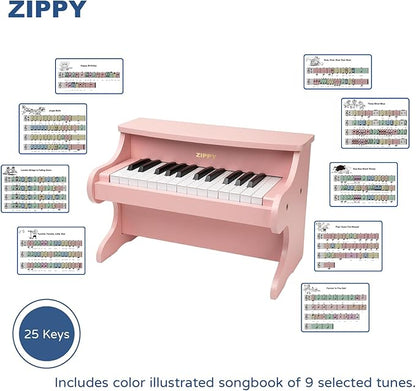 ZIPPY Kids Piano Keyboard, 25 Keys Digital Piano for Kids, Mini Music Educational Instrument Toy, Wood Toy for Toddlers Girls Boys (Pink)