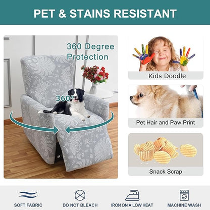 NILUOH Stretch Recliner Cover 4 Pieces Electric Power Lift Recliner Chair Cover Reclining Couch Cover Anti-Slip Fitted Furniture Protector with Side Pocket