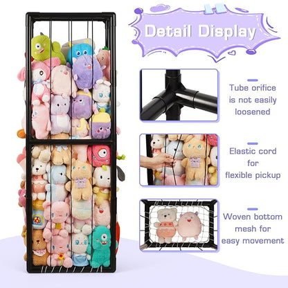 Trycooling Stuffed Animal Storage Zoo Stuffed Animal Holder Space Save Vertical Stuffed Animals Storage PVC with Elastic Band and Net for Playroom Bedroom Nursery (Black 1)