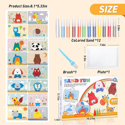 Colorful Sand Art Kit Crafts for Kids Ages 4-8,12 Colored Sands,16 Animal Sand Art Pictures - DIY Crafts Set for Girls and Boys,Arts and Crafts for Kids Ages 8-12