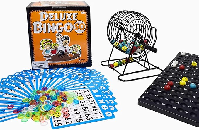 Regal Bingo Deluxe Bingo Game Set for Adults and Kids - Includes 8 Inch Bingo Wheel Cage, 75 Balls, Master Board, 50 Cards and Colorful Chips - Fun Family Bingo Night