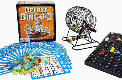 Regal Bingo Deluxe Bingo Game Set for Adults and Kids - Includes 8 Inch Bingo Wheel Cage, 75 Balls, Master Board, 50 Cards and Colorful Chips - Fun Family Bingo Night