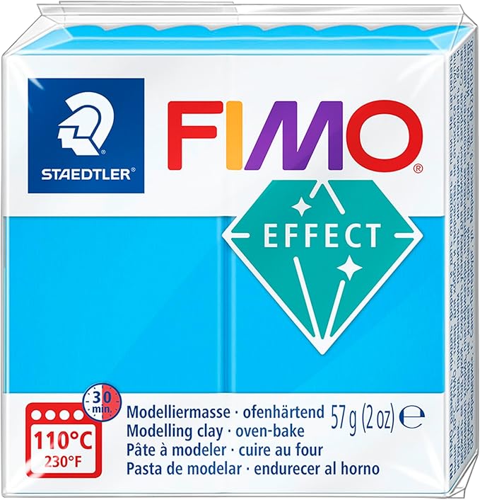 Staedtler FIMO Effects Polymer Clay - -Oven Bake Clay for Jewelry, Sculpting, Translucent Blue 8020-374