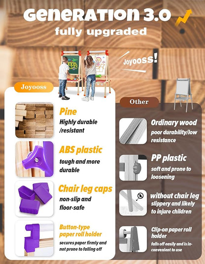 JOYOOSS Art Easel for Kids Art Easel Kids Easels for Toddlers,Wooden Kid Easel with Paper Roll - Chalkboard for Kids Adjustable Double Sided Kids Dry Erase Board, Toddler Art Easel for Kids Ages 4-8