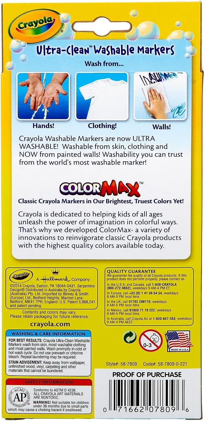 Crayola Classic Color Washable Markers fine tip pack of 8 [PACK OF 4 ]