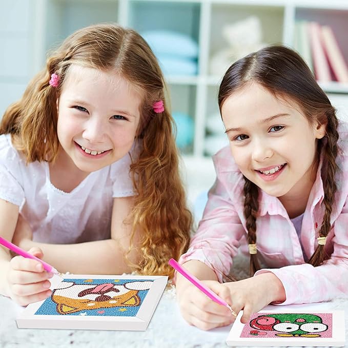 4 Pack 5D Cartoon Animals Diamond Art Kits for Kids, Cute Tiger DIY Diamond Painting Kit for Kids Beginners,Full Round Drill Big Gem Art for Kids Age 6-12(6X6 inch)