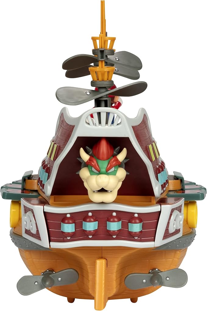 Super Mario Deluxe Bowser's Air Ship Playset with Mario Action Figure – Authentic in-Game Sounds & Spinning Propellers
