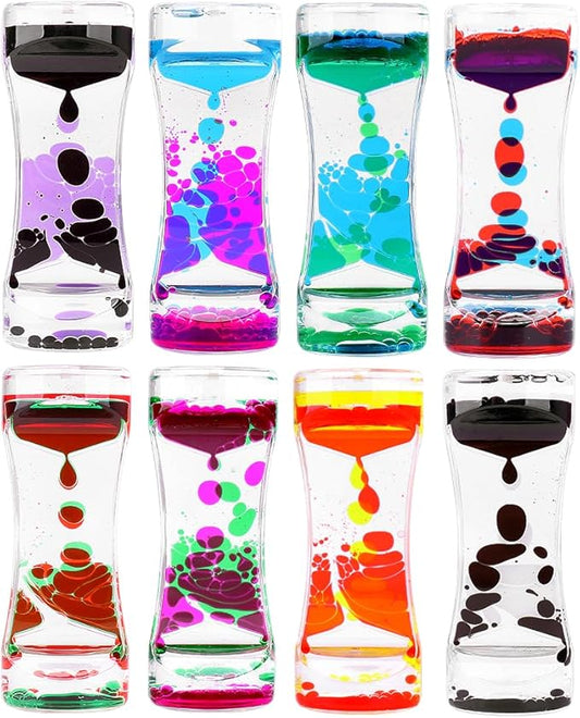 Oneshow 8 Pack Liquid Motion Bubbler Oil Hourglass Water Bubbler Timer for Kids and Teenager Sensory Toys Fidget Toy Activity Calm Stress Relief Desk Decor Adults