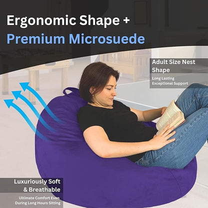 Bean Bag Chair Cover (No Filler) | Fur Resistant Microsuede | Adult Size | Stuffed Animal Storage for Kids Or Adults | Double Stitched | Durable Zipper | Soft Premium