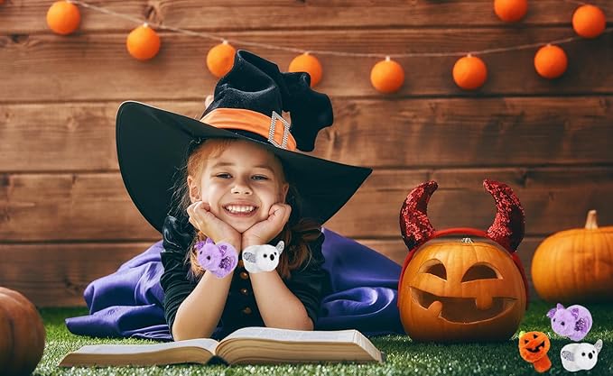Halloween Plush Slap Bracelets, 8" Bracelets, Party Favor (6-Pack)