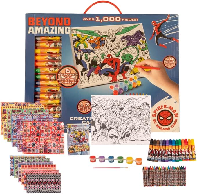 Innovative Designs Marvel Avengers Spiderman Creative Coloring Canvas Painting and Activity Set for Kids, 1000+ pcs