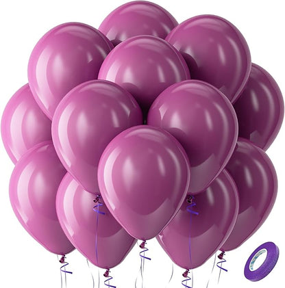 Bezente Dark Purple Latex Party Balloons - 100 Pack 12 inch Round Helium Dark Magenta Dusty Plum Royal Purple Boho Neutral Balloons for Butterfly Birthday Wedding Anniversary Party Decorations