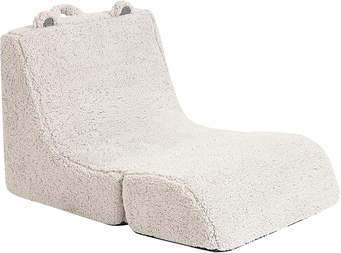 Cuddly Soft Toddler Couch with Cute Bear Ears, Kids Sherpa Lounge Sofa for Boys and Girls, Light Grey