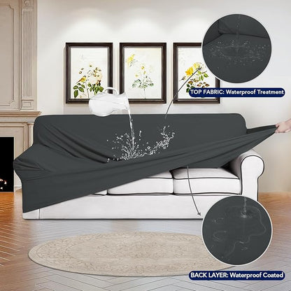 PureFit 100% Dual Waterproof Couch Cover Slipcovers for Couches and Sofas - Stretch Non Slip Fleece Sofa Covers Washable, Leakproof Furniture Protector for Kids, Pets, Dog (Sofa, Dark Gray)