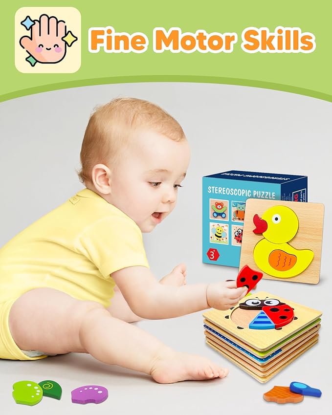 Bekayshad Wooden Puzzles Toddler Toys Gifts for 1 2 3 Year Old Boys Girls, 12 Pack Animal Jigsaw Puzzles Montessori Toys, Learning Educational Christmas Birthday Gifts for Girls Boys Ages 1-3