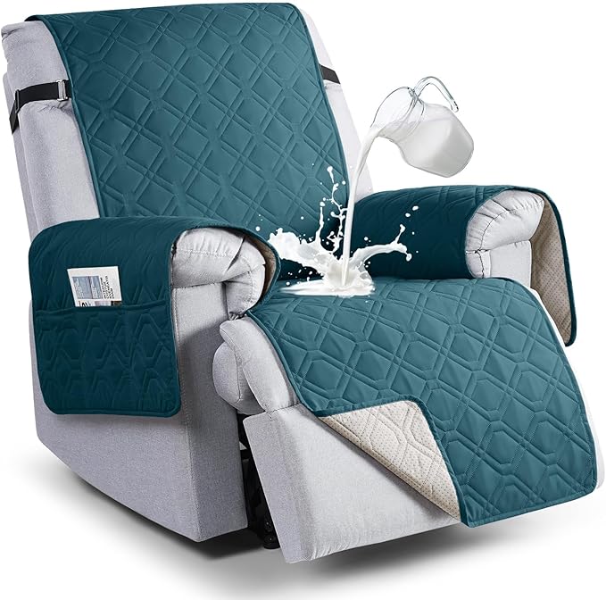 VANSOFY 100% Waterproof Recliner Chair Covers, Recliner Cover Non-Slip Dog Chair Cover Furniture Protector Washable Slipcover with Pocket, Elastic Straps for Pets, Dogs(Peacock Blue, 30")