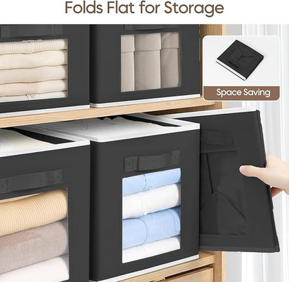 Homsorout Foldable Storage Cubes - Square Organizer with Window, Decorative Baskets for Organizing, Fabric shelf Basket for Clothes, 11 Inch Closet Storage Cubes, Set of 16, Black