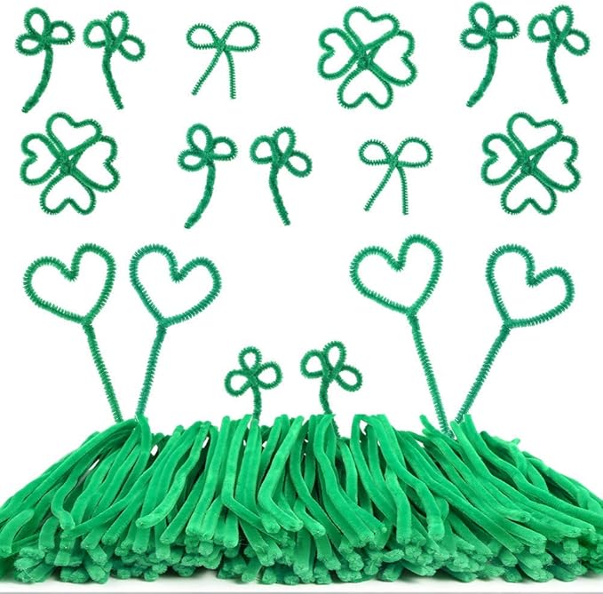 Caydo 200 Pieces Green Pipe Cleaners for Mother's Day Decorations, Craft Chenille Stems for Kids DIY Art Craft Projects (6 mm x 12 inch)