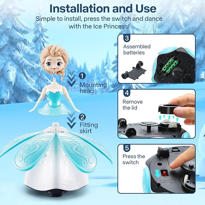 Toys for 3 Year Old Girls, Ice Princess Dancing Robot Doll for 3 4 5 Year Old Girl Birthday Gifts, Bump and Go Moving Toy with Magic Lights & Music, Easter Basket Stuffers Gifts for Kids Toddlers