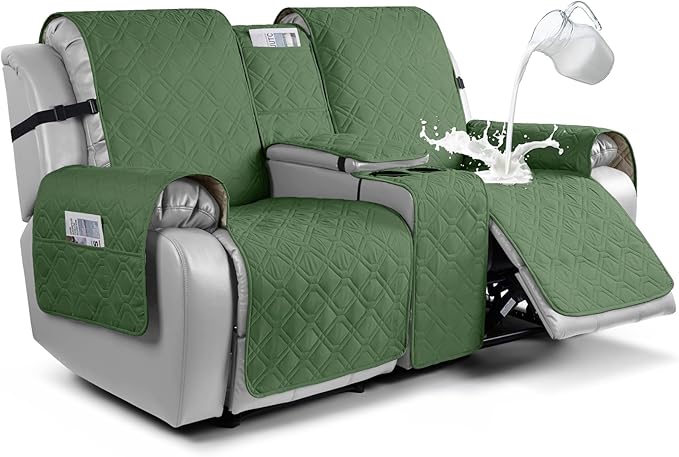 VANSOFY Loveseat Recliner Cover with Console 100% Waterproof Sofa Slipcovers Non-Slip Reclining Couch Cover Split Sofa Covers Furniture Protector for Pets, Dogs(Vine Green)