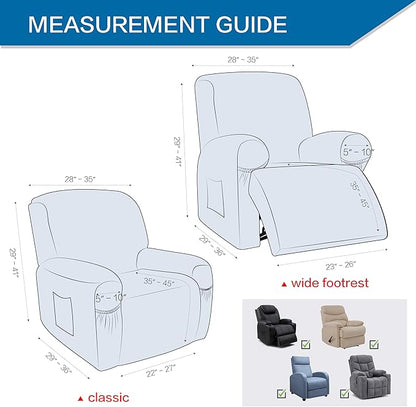 Like Leather Recliner Chair Covers, 4 Pieces Lazy Boy Recliner Cover That Stay in Place, Soft Stretch Leather Grain Covers for Recliner Covers for Large Recliner Slipcover(Dark Grey)