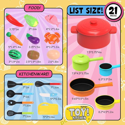 GILOBABY Play Kitchen Accessories, Play Food Sets for Kids Kitchen Playset with Pots and Pans Set, Cooking Utensils, Preschool Learning Education Toys for Toddlers, Birthday Gifts for Girls (Red)