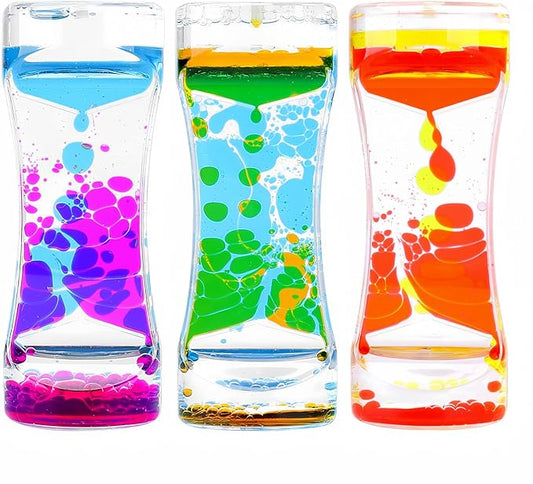 Oneshow Liquid Motion Bubbler Timer Oil Hourglass Water Timers Fidget Toy for Classroom Sensory Toys for Kids Activity Calm Relaxing Desk Decor Stress Relief Toys for Adults Gifts 3 Pack
