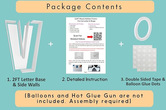 2FT Letter V Mosaic Balloon Frame Letter DIY Fillable Letters Kit for Birthday Party Wedding Backdrop Decor