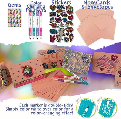 Card Making Kit for Kids - Stationary Set for Girls Foil Art for Girls 8-10 Card Making Kit for Adults with Fun Foil Stickers Foil Fun Art Kit for Kids Pen Pal Kit Stationary for Girls Unicorn Gifts