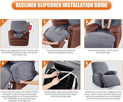 VANSOFY Recliner Chair Cover, 3-Pieces Stretch Recliner Covers for Recliner Chair Soft Reclining Chair Slipcover Furniture Protector for Dogs Cats(Dark Gray)