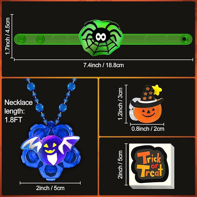 84 PCS Halloween Party Favors for Kids, Halloween Glow in the Dark Toys Rotating Spin Light Up Necklaces LED Rings Bracelets Decorations, Halloween Trick or Treats Goodie Bag Fillers Party Supplies