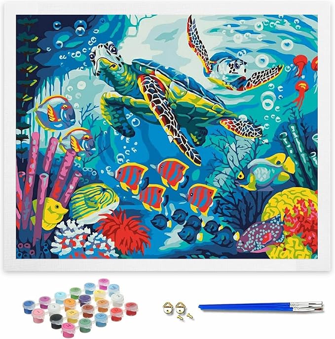 Hiolife Paint by Number Kits for Adults,Kids, Beginners, with Brushes and Acrylic Pigment, 20x16 Inch Tortoise - Frameless