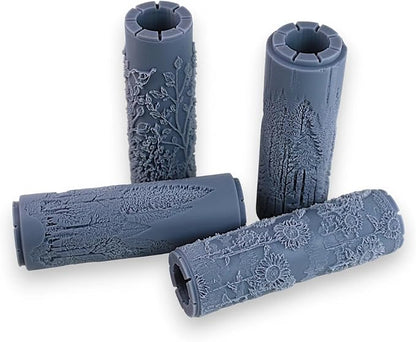 Field and Forest Collection 4-Pack Clay Texture Rollers (4") - Seamless Meadow Set #01 - Embossing Pattern Rollers for Polymer & Ceramic Clay, Pottery & Crafts