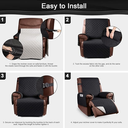 KinCam 100% Waterproof Recliner Chair Cover, Reclining Couch Covers for Pets, Dogs, Recliner Couch Slipcover Furniture Protector with Elastic Straps for Kids(30", Black)