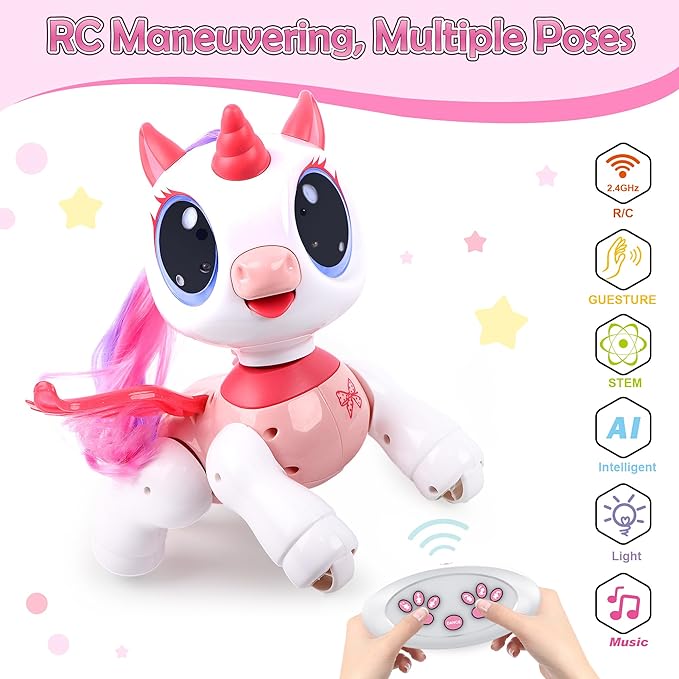 Remote Control Unicorn for Girls - Companion Pet Toys Electronic Pink Pegasus,Music and Waking Robot Christmas Birthday for Children 3 4 5 6 7 8 Years Old