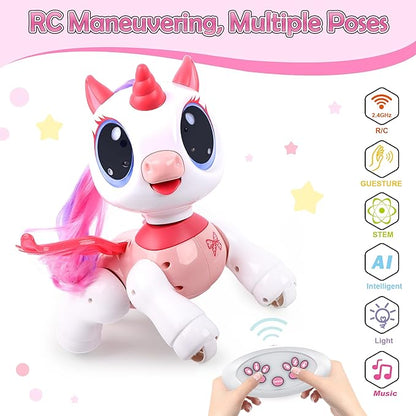 Remote Control Unicorn for Girls - Companion Pet Toys Electronic Pink Pegasus,Music and Waking Robot Christmas Birthday for Children 3 4 5 6 7 8 Years Old
