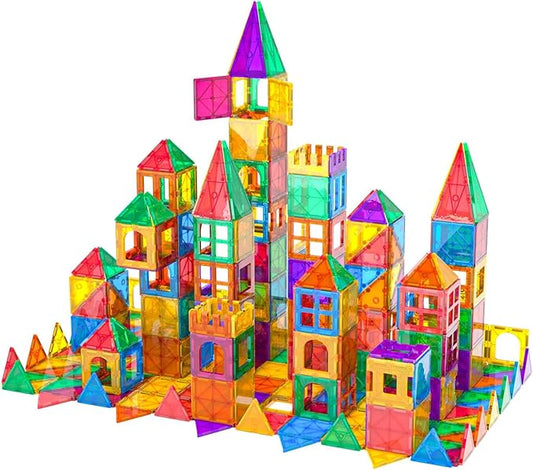 Bmag Magnetic Tiles, 100PCS Magnet Building Blocks for Kids, Stacking Building Set for Boys Girls, STEM Preschool Educational Learning Construction Toy with 2 Cars
