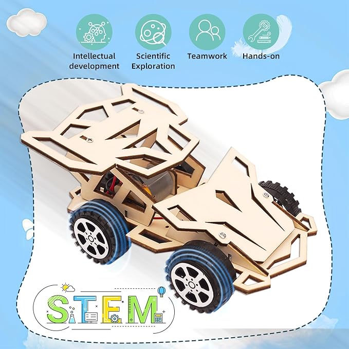 STEM Projects for Kids Ages 8-12, 2 in 1 STEM Kits for Kids, 3D Wooden Puzzles, Science Experiment Kits for Boys and Girls Age 8 9 10 11 12 13, Four Wheel Drive Car and Obstacle Avoidance Bomber