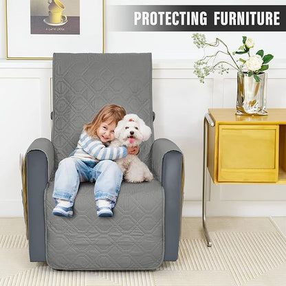 Recliner Chair Covers Sofa Slipcover Non-Slip Chair Couch Cover Machine Washable Furniture Protector with Straps for Dogs(Grey, 23inch Recliner)