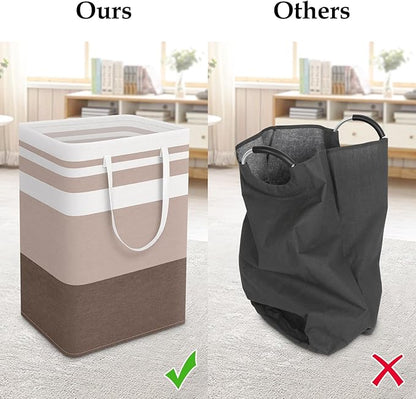 StorageRight Large Collapsible Laundry Basket Hamper with Easy Carry Handles，Freestanding Clothes Hampers for Laundry, Bedroom, Dorm, Towels, Toys, 75L, Khaki