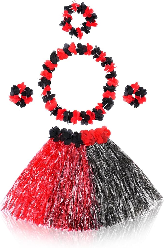 Fortuning's JDS Hawaiian Hula Grass Skirt for Girls Elastic Flower Costume Kids Outfits for Luau Tropical Beach Party Decor