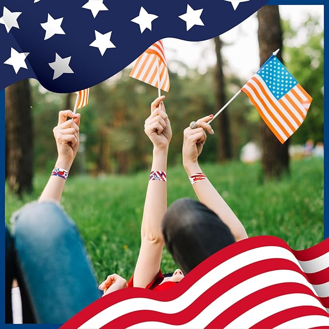 48 Pieces American Flag Slap Bracelets Bulk - 10 Assorted Designs Patriotic Snap Bands, USA Themed Party Favors for Kids and Adults, Fourth of July Accessories, Goodie Bag Fillers, Classroom Prizes