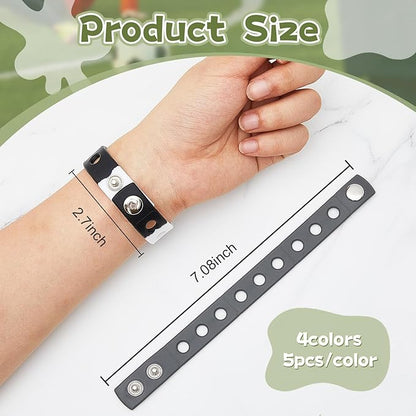 Aoriher 20 Pieces Silicone Charm Bracelets Kids Valentine's Day Silicone Wristband Gift Adjustable Rubber Bracelet with Holes for Shoe Charm First Day of School Party Favors(Black, White, Gray)