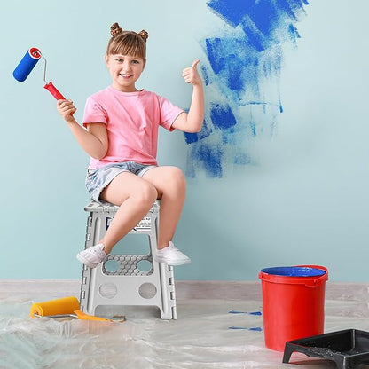 Delxo 16 Inch Folding Step Stool, Heavy Duty Foldable Stool for Adults,Premium Portable Collapsible Plastic Step Stool,Non Slip Folding Stools for Kitchen Bathroom Bedroom Up to 400LBS,(Grey 1PC)