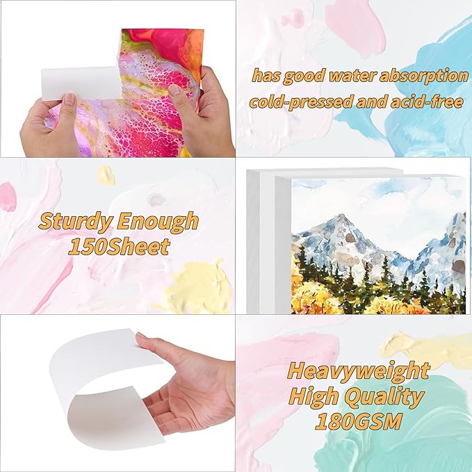 150 Sheets Watercolor Paper Bulk,White Water Color Paper for Kids Child Students Adults Artists Drawing-65LB/180GSM Art Paper-8.5 x 11 inch Painting & Craft Paper, Finger Paints, Watercolor, Tempera