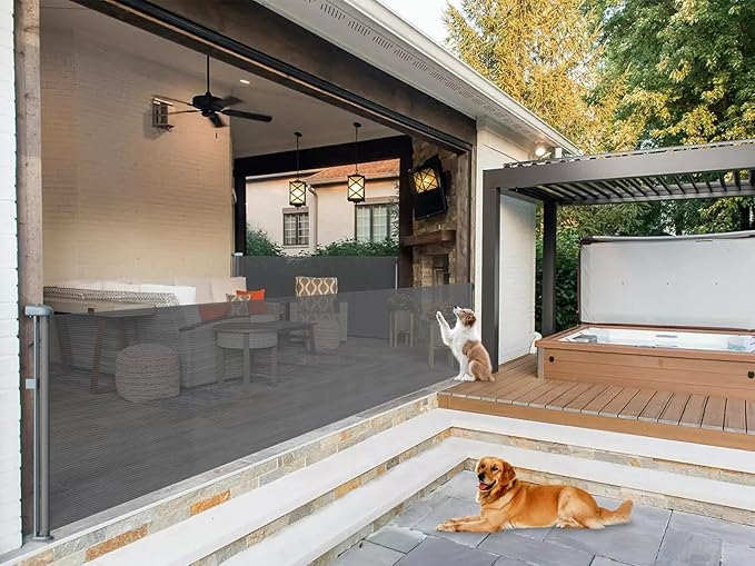 180 Inch Retractable Baby Gates - 41" Extra Tall Extra Wide Mesh Dog Gates for Large Openings Indoor(Gray)