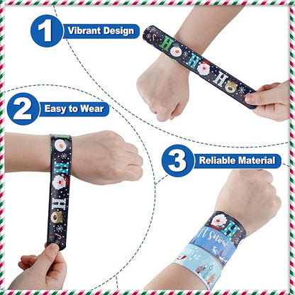 48 Pieces Snowflake Slap Bracelet Winter Theme Snowman Snap Bracelet Kids Party Favors Classroom Prizes Kids Bracelet Slap Bracelets Wristbands for Kids Children Winter Party, 12 Styles (Snowman)
