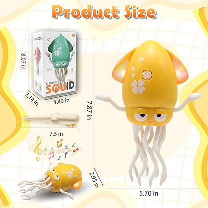 Pbooo Magic Dancing Octopus Toy, Electric Crawling with LED Lights and Music, Rechargeable Music Squid Baby Toy for 3-6 Year Olds, Tummy Time and Toddler Walking Toy, Birthday Gift, Yellow