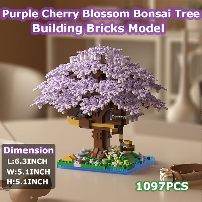 Beego 2 Bonsai Tree Cherry Blossom Building Toy Not Compatible with Lego, Japanese Sakura Pink&Purple Flower House Building Micro Bricks, Tree House Botanical Collection for Adults, Teen (2201 PCS)