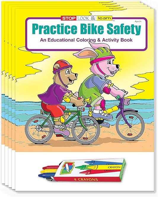 ZOCO - Bike Safety - Educational Coloring Books (25 Bulk Pack, with Crayons) - Bicycle Rules, Road, Helmet Safety - Games, Puzzles, Activities for Kids